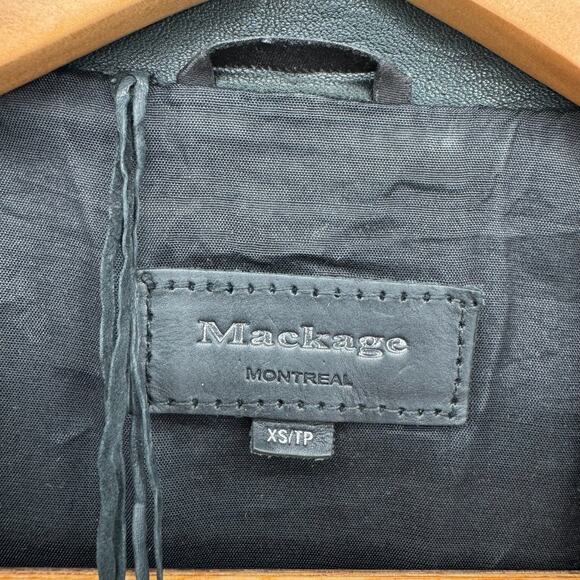 Mackage Leather Jacket Moto Black Pebble Cropped Genuine Sleevs Biker Lamb XS - Picture 4 of 13